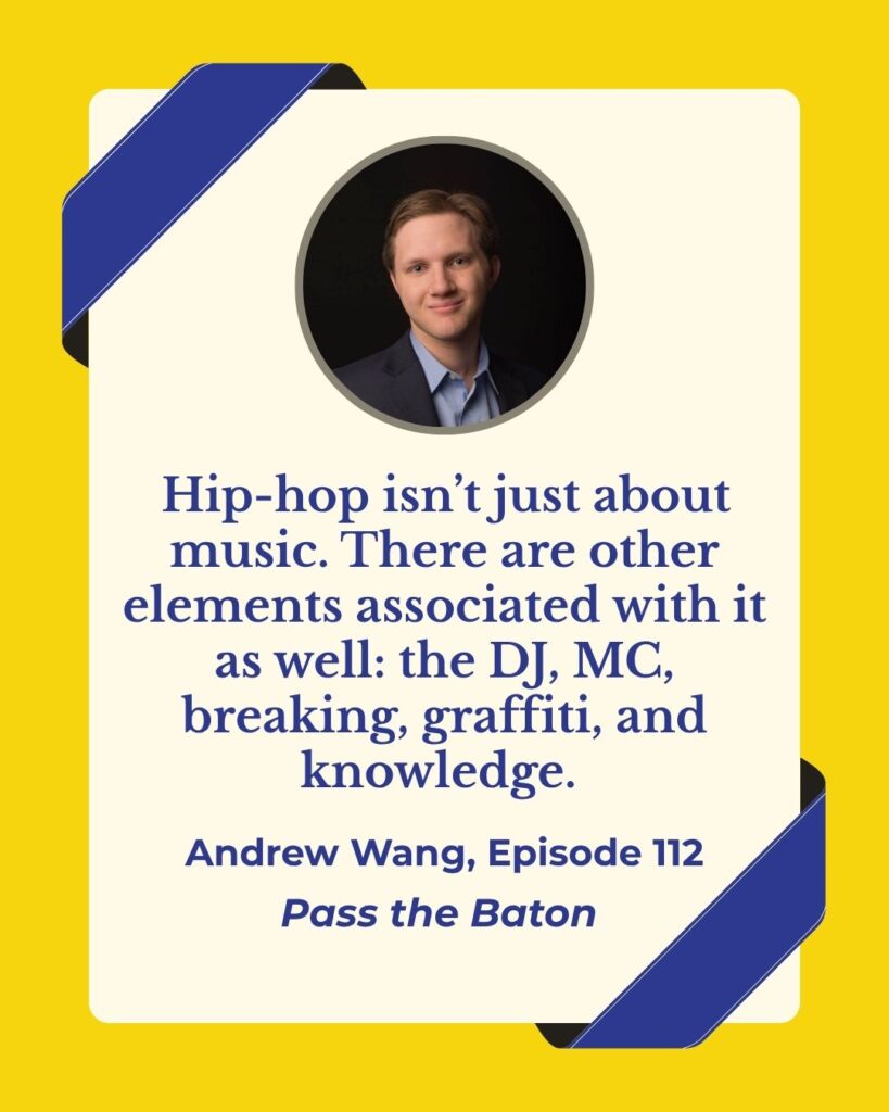  Hip-hop isn’t just about music. There are other elements associated with it as well: the DJ, MC, breaking, graffiti, and knowledge. 